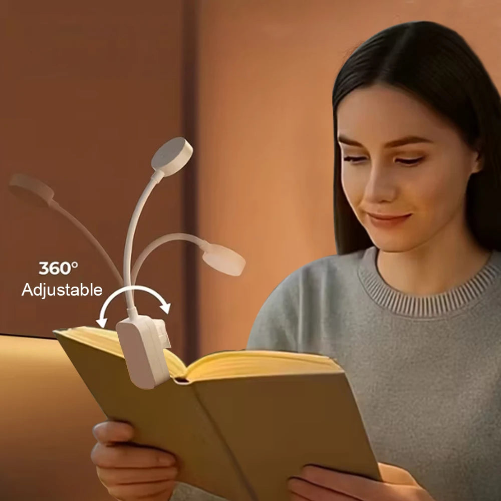 Runtowo LED Clip on Book Light Portable Reading Light Battery Powered 3 Color Eye Protection Stepless Dimmable Mini Desk Lamp