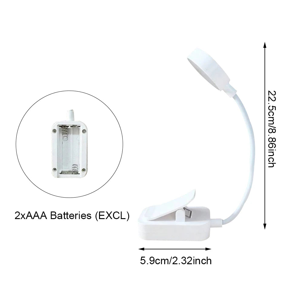 Runtowo LED Clip on Book Light Portable Reading Light Battery Powered 3 Color Eye Protection Stepless Dimmable Mini Desk Lamp