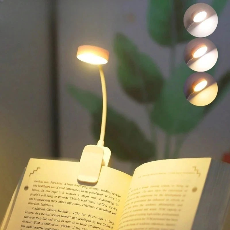 Runtowo LED Clip on Book Light Portable Reading Light Battery Powered 3 Color Eye Protection Stepless Dimmable Mini Desk Lamp